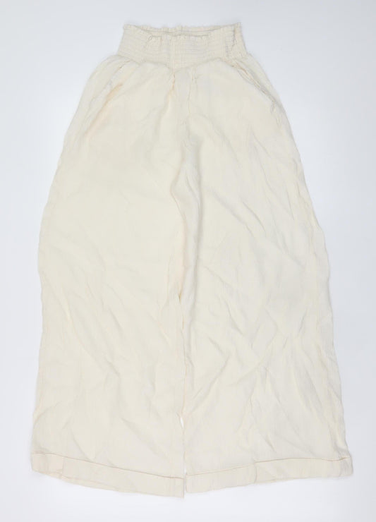 H&M Womens Ivory Wide-Leg Viscose Crepe Trousers Size 20