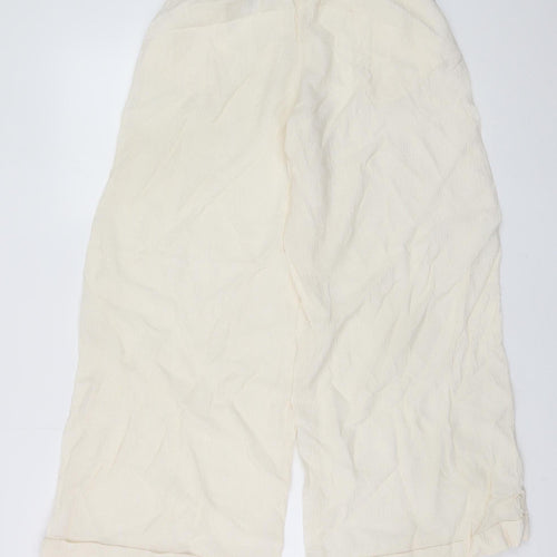H&M Womens Ivory Wide-Leg Viscose Crepe Trousers Size 20