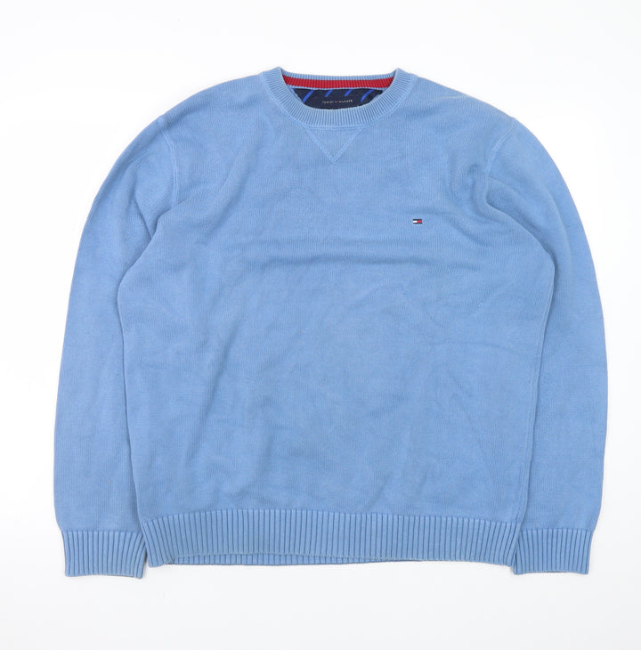 Tommy Hilfiger Men Blue XL Cotton Crew Neck Pullover Jumper