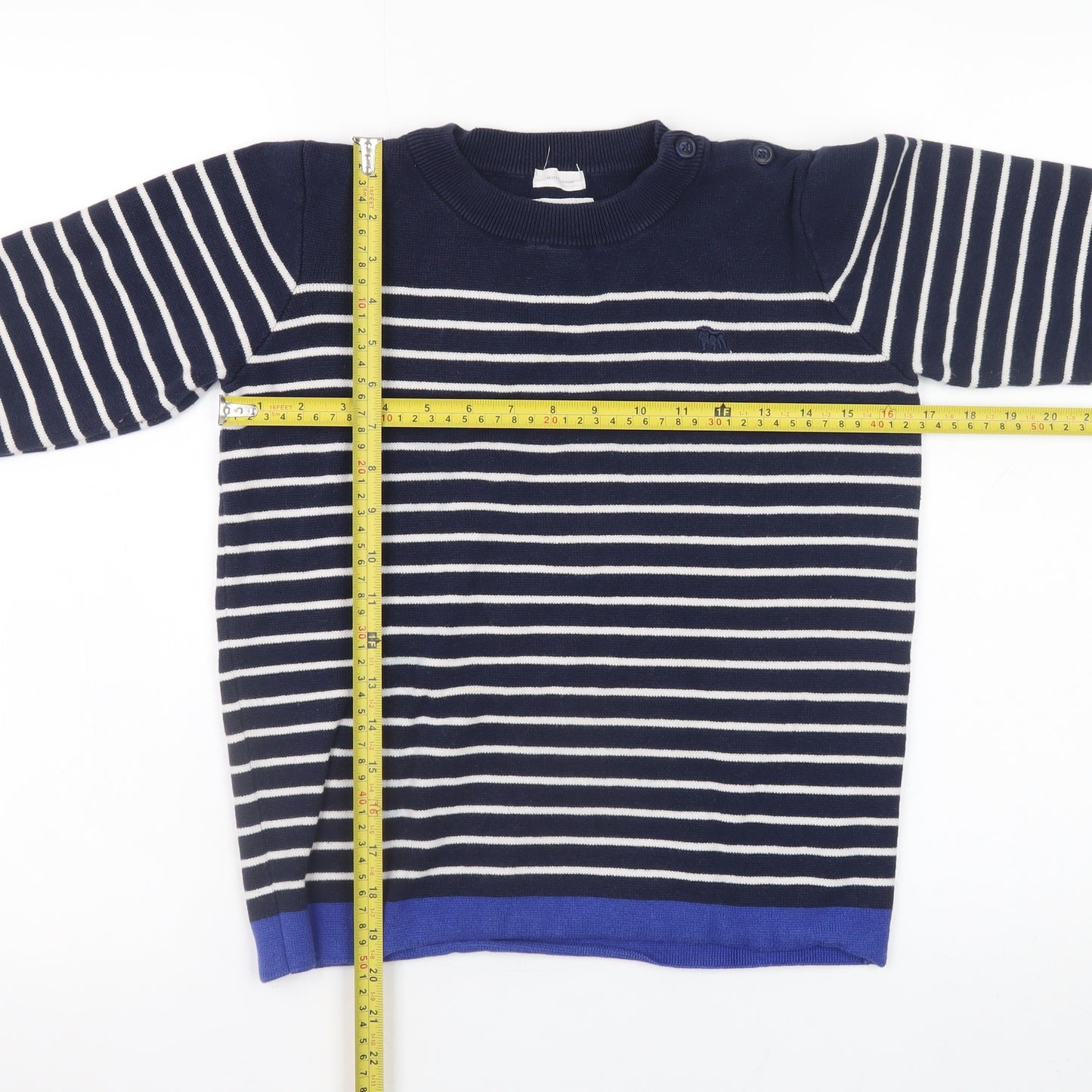 Jasper Conran Boys Navy Stripe Cotton Jumper 12-13 Years Crew Neck