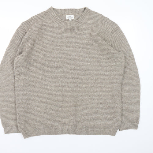 Next Men’s Beige Wool Acrylic Crew Neck Pullover Jumper Size L