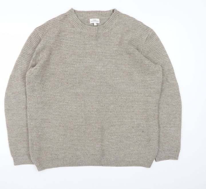 Next Men’s Beige Wool Acrylic Crew Neck Pullover Jumper Size L