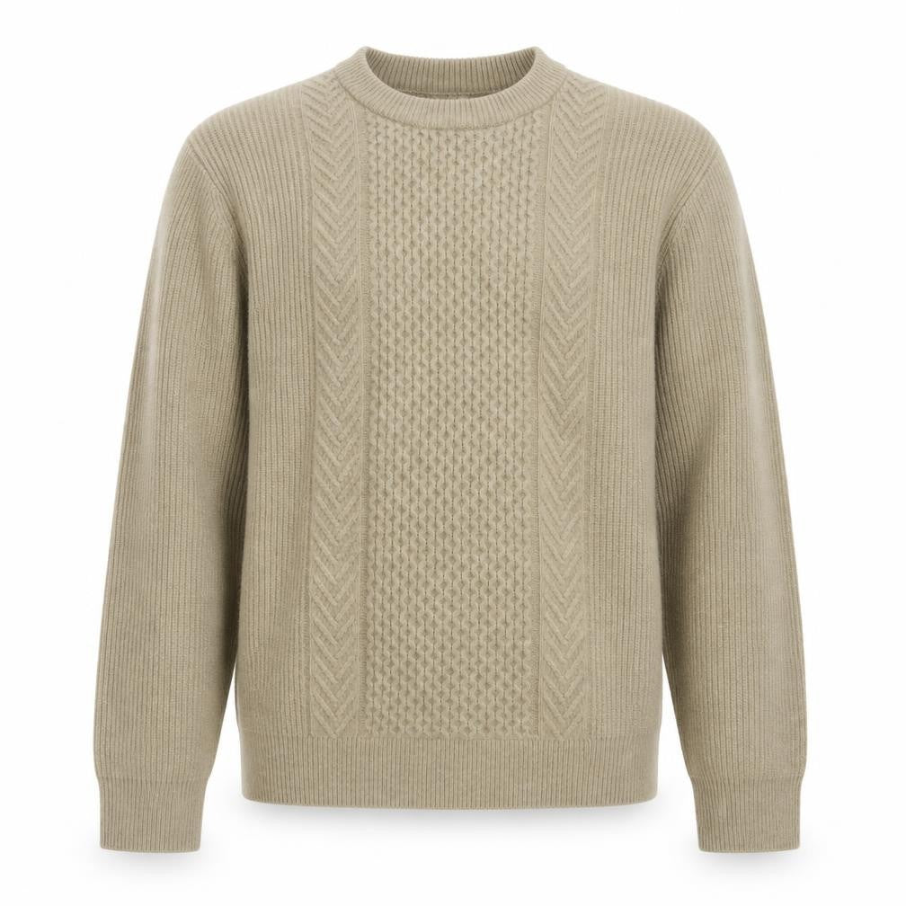 Front view of Marks & Spencer Men Beige Wool Blend Cable-Knit Jumper L