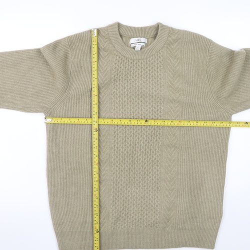Marks and Spencer Men Beige Wool Blend Cable-Knit Jumper L