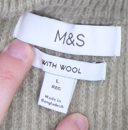 Marks and Spencer Men Beige Wool Blend Cable-Knit Jumper L