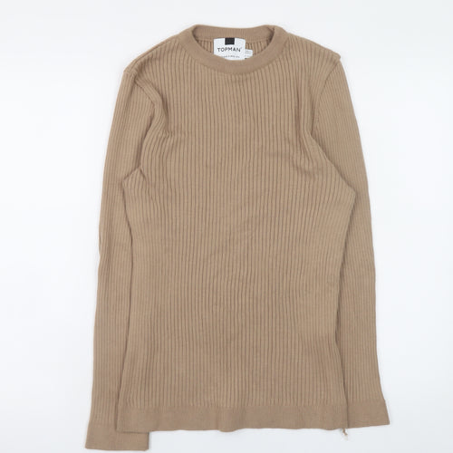 Topman Men's Beige Ribbed Knit Slim Fit Pullover Jumper Size S