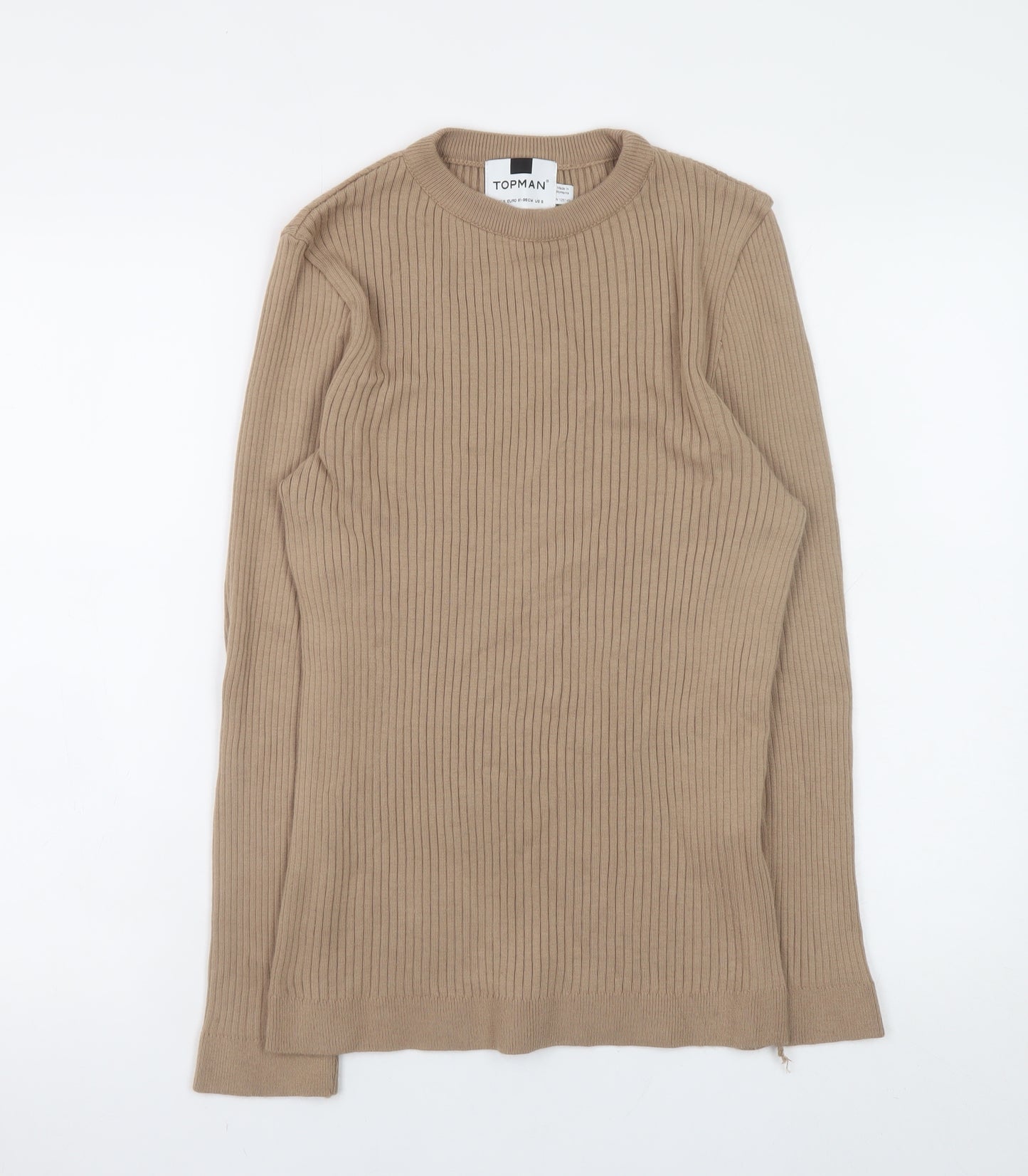 Topman Men's Beige Ribbed Knit Slim Fit Pullover Jumper Size S
