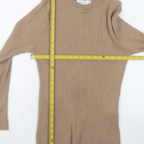 Topman Men's Beige Ribbed Knit Slim Fit Pullover Jumper Size S