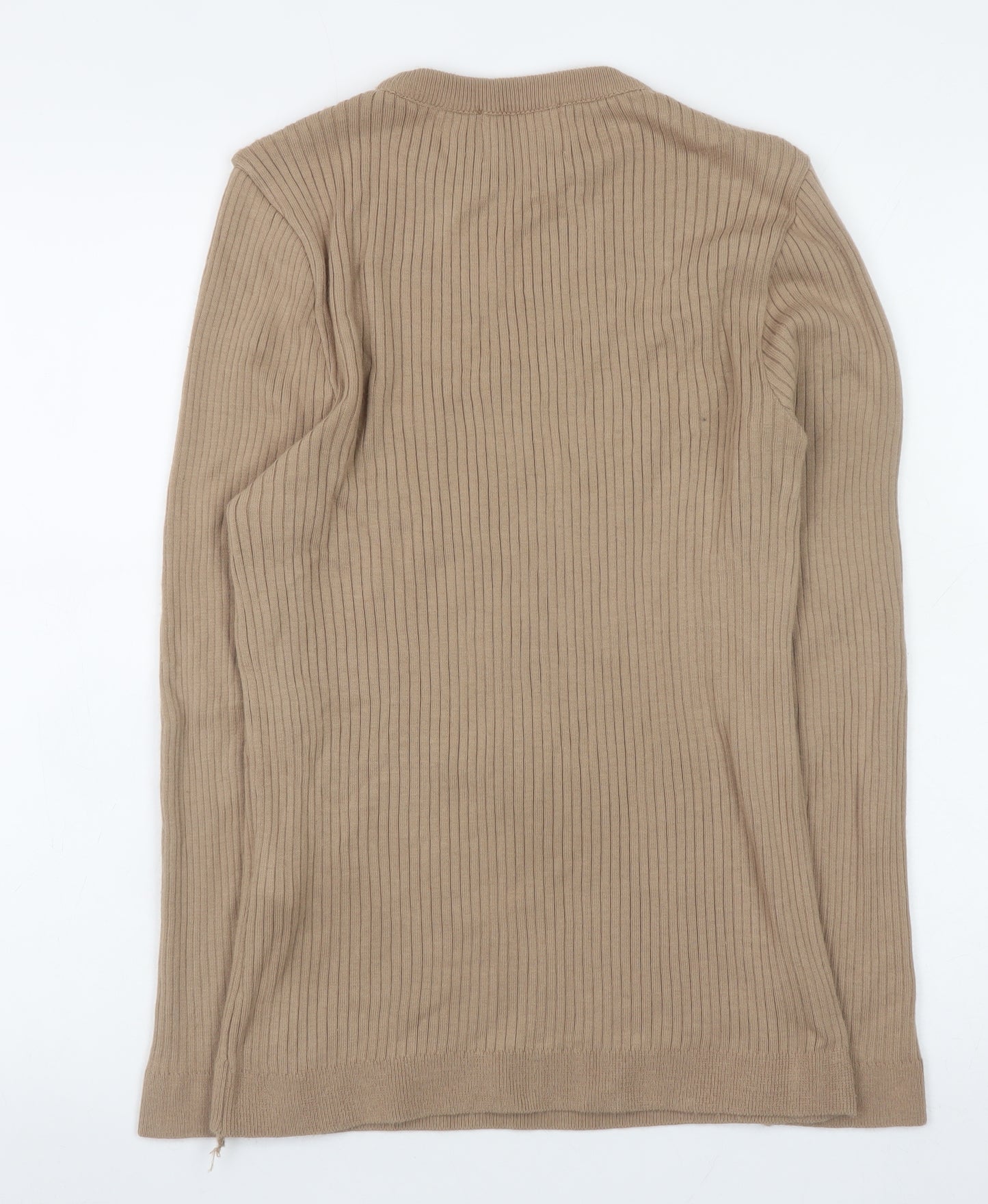 Topman Men's Beige Ribbed Knit Slim Fit Pullover Jumper Size S