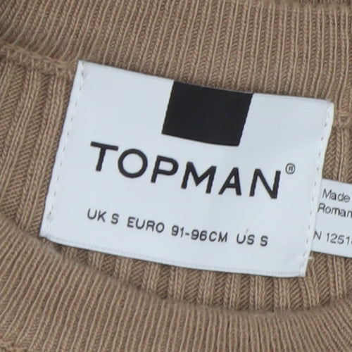 Topman Men's Beige Ribbed Knit Slim Fit Pullover Jumper Size S