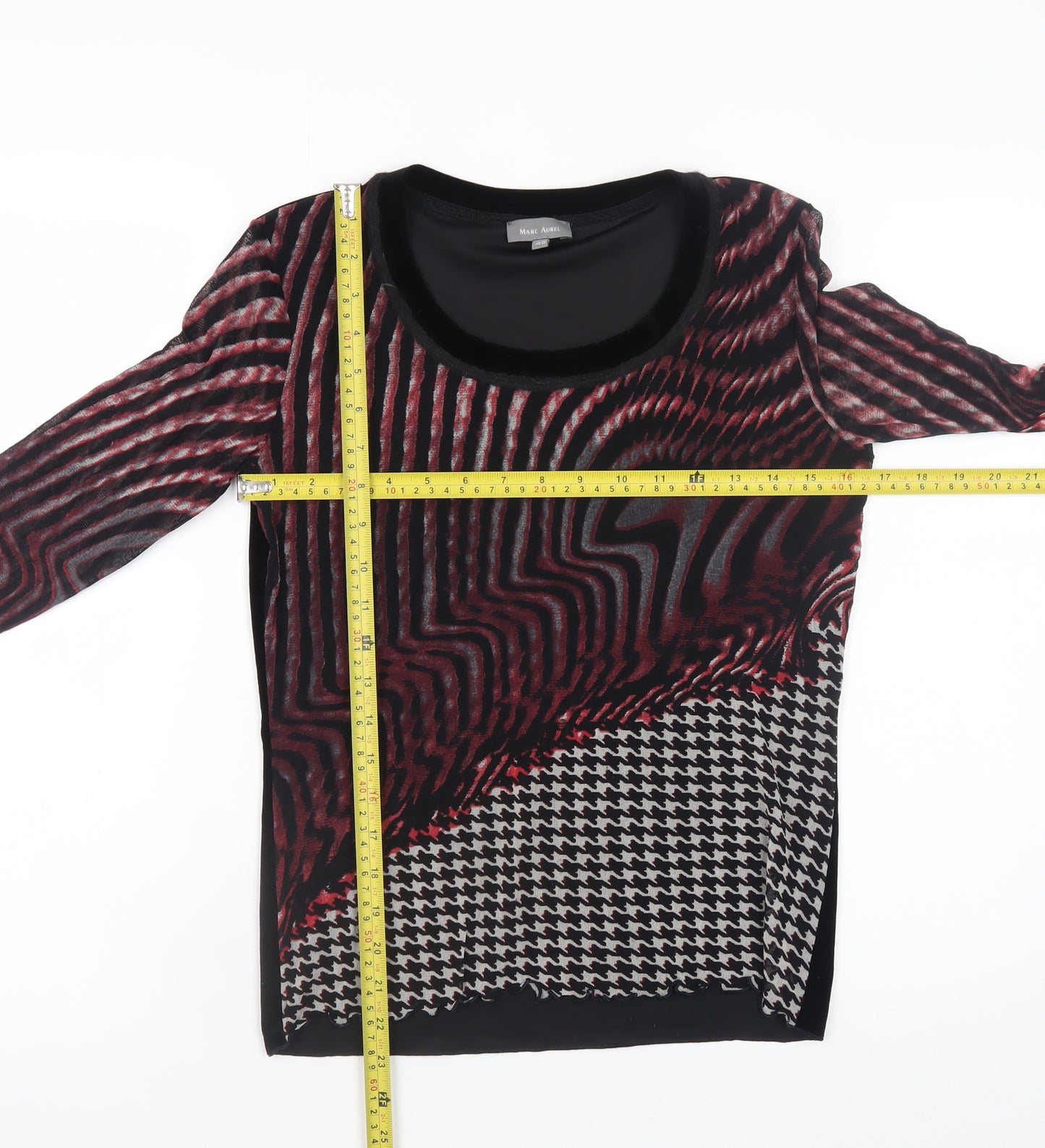 Marc Aurel Women’s Multicoloured Velvet Geometric Long Sleeve Blouse Size 12