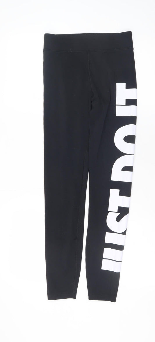 Nike Women's Black Sports Leggings Size S Stretch Logo Print Workout