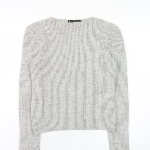 MNG Womens Grey Ribbed Knit Crew Neck Pullover Jumper XS