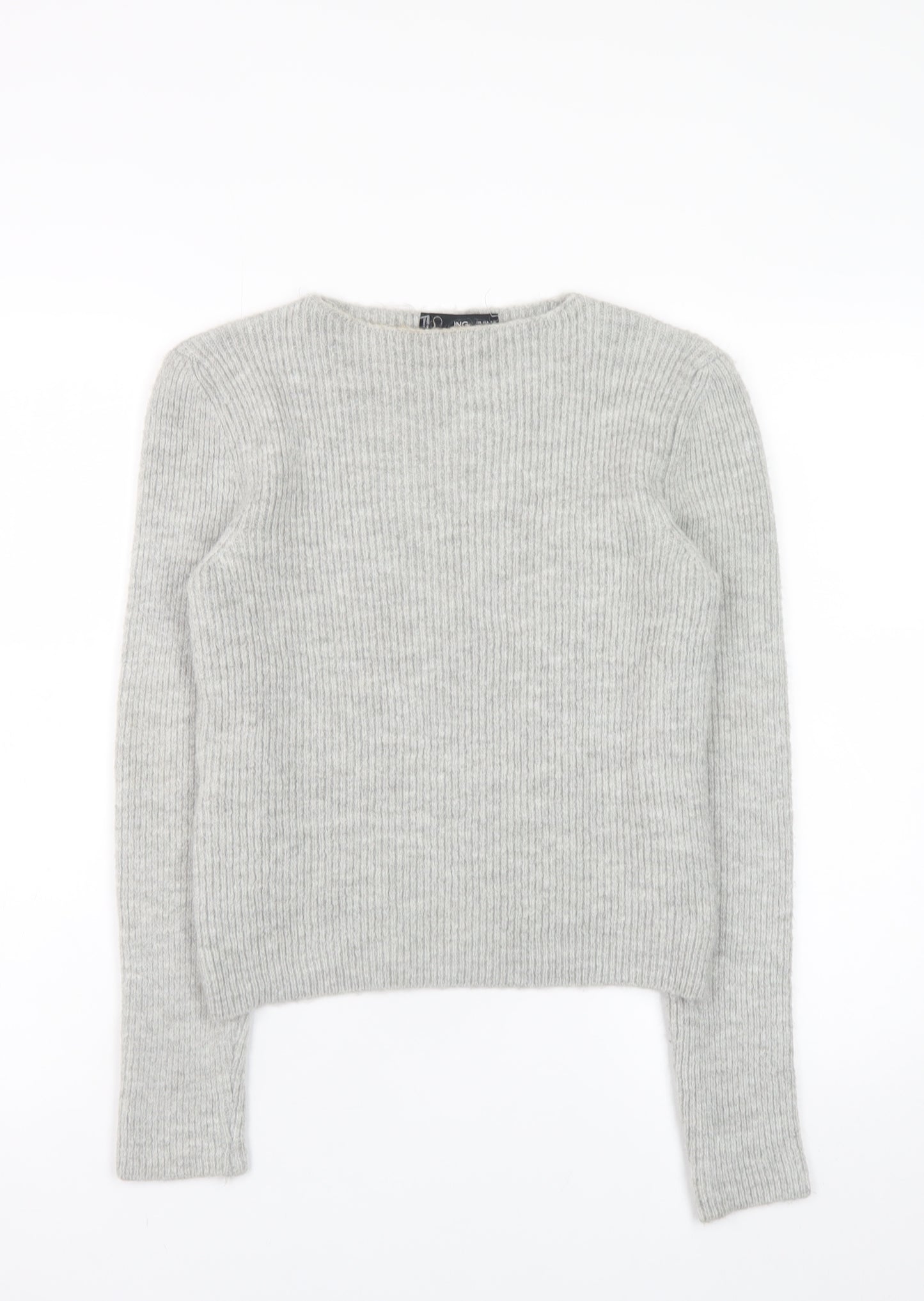 MNG Womens Grey Ribbed Knit Crew Neck Pullover Jumper XS