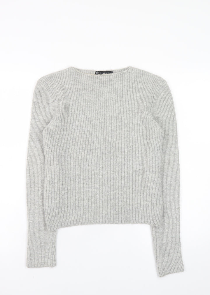 MNG Womens Grey Ribbed Knit Crew Neck Pullover Jumper XS