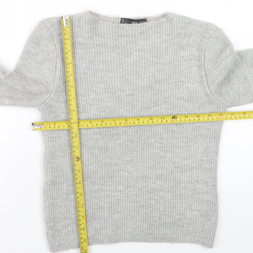 MNG Womens Grey Ribbed Knit Crew Neck Pullover Jumper XS