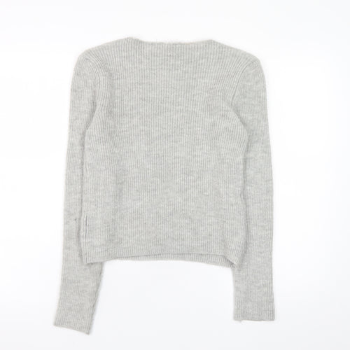 MNG Womens Grey Ribbed Knit Crew Neck Pullover Jumper XS