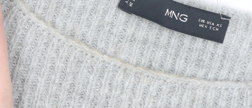 MNG Womens Grey Ribbed Knit Crew Neck Pullover Jumper XS