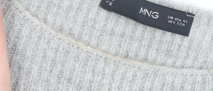 MNG Womens Grey Ribbed Knit Crew Neck Pullover Jumper XS