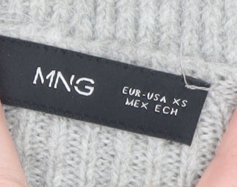 MNG Womens Grey Ribbed Knit Crew Neck Pullover Jumper XS