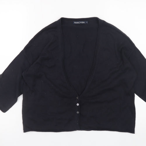 WoolOvers Women's Black Cotton Silk V-Neck 3/4 Sleeve Cardigan Size S