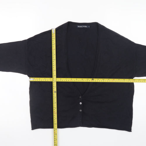 WoolOvers Women's Black Cotton Silk V-Neck 3/4 Sleeve Cardigan Size S