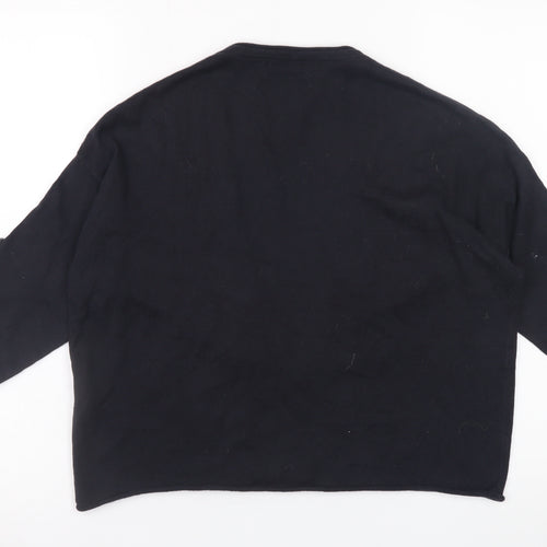 WoolOvers Women's Black Cotton Silk V-Neck 3/4 Sleeve Cardigan Size S