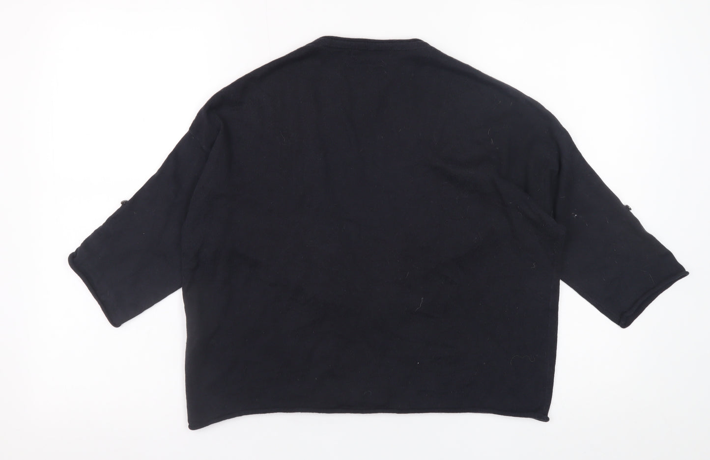 WoolOvers Women's Black Cotton Silk V-Neck 3/4 Sleeve Cardigan Size S