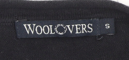 WoolOvers Women's Black Cotton Silk V-Neck 3/4 Sleeve Cardigan Size S
