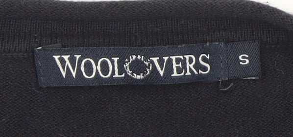 WoolOvers Women's Black Cotton Silk V-Neck 3/4 Sleeve Cardigan Size S