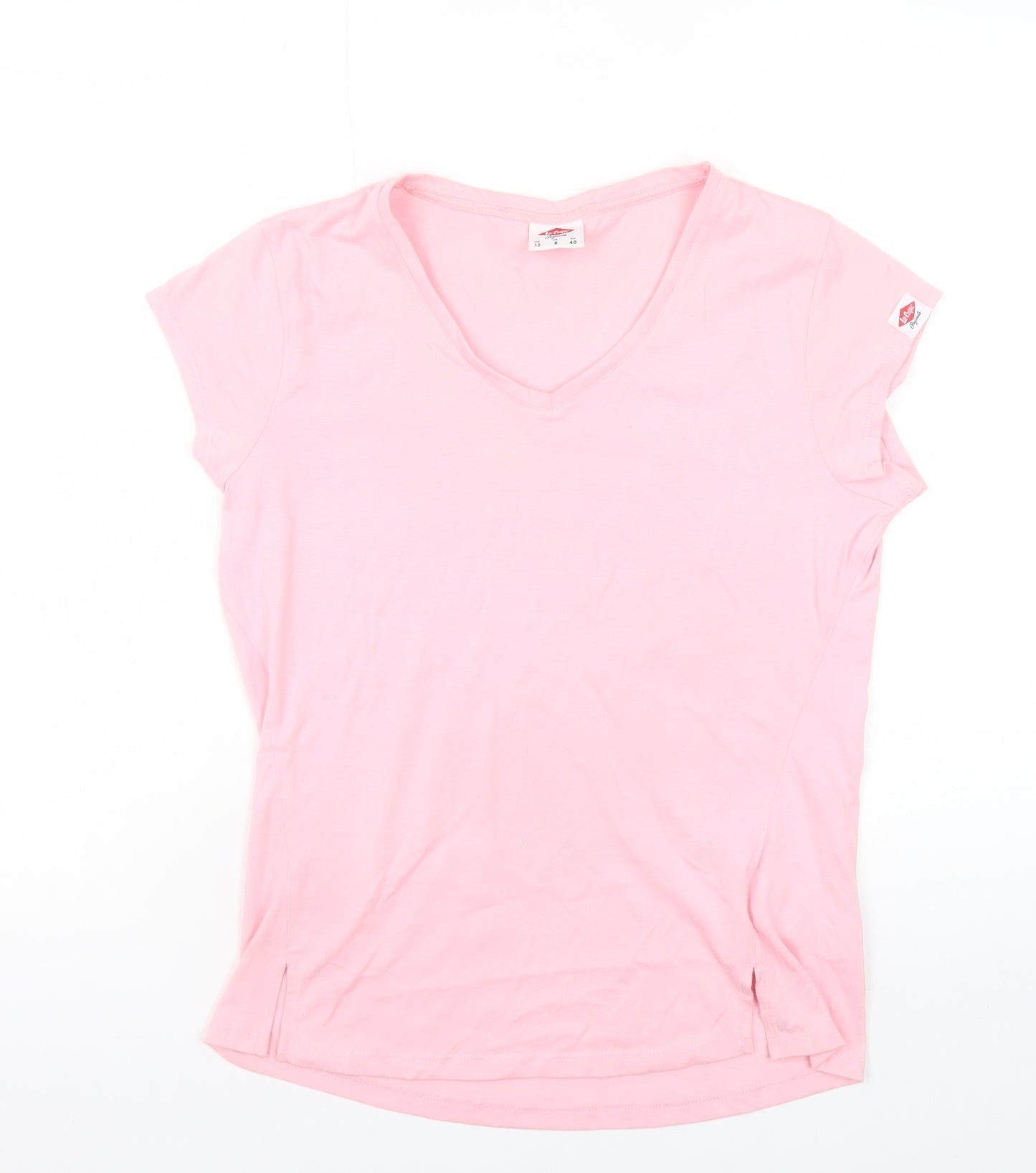 Lee Cooper Womens Pink V-Neck Short Sleeve Basic T-Shirt Size 12