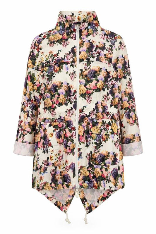 Front view of Brave Soul women’s multicoloured floral lightweight zip jacket, size UK 10