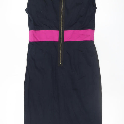 Marks and Spencer Women Black Pink Sheath Dress Size 10 Short Sleeve V-Neck
