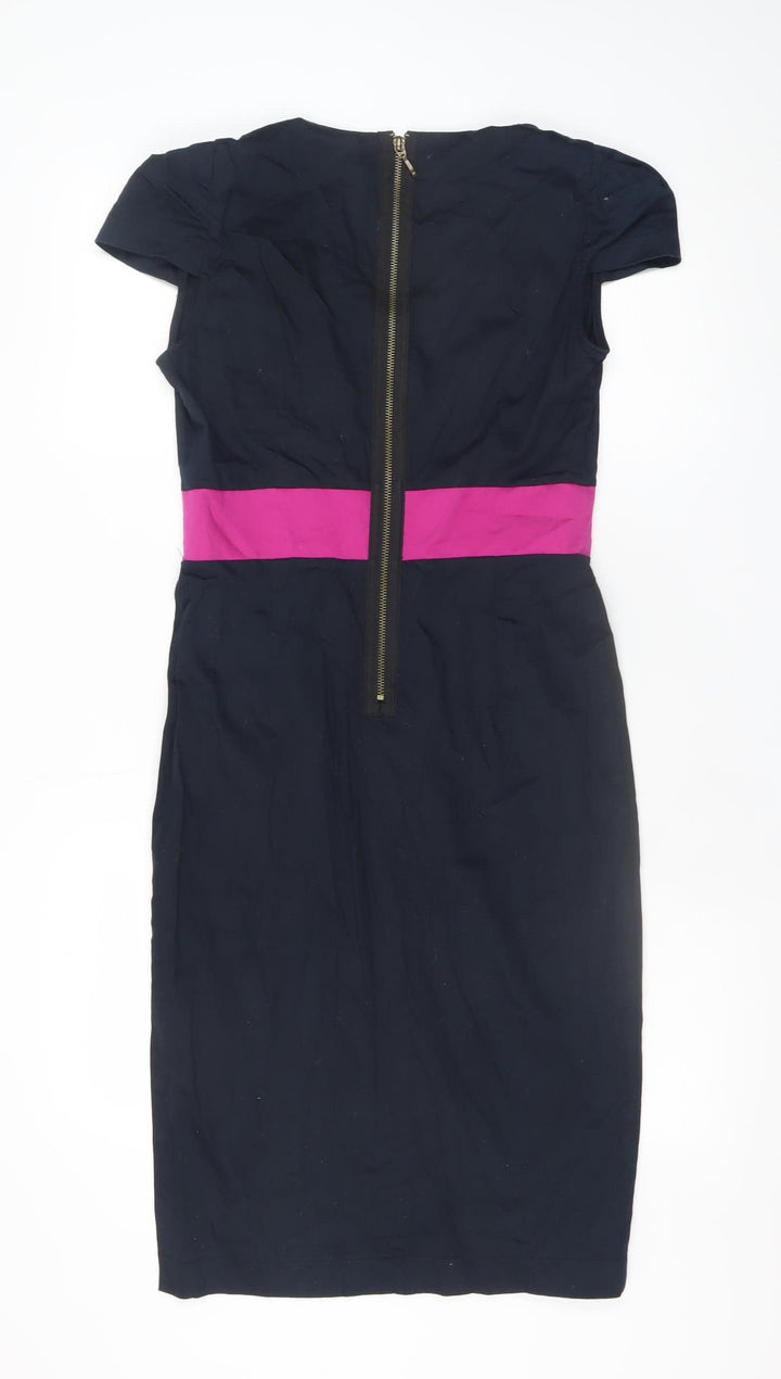 Marks and Spencer Women Black Pink Sheath Dress Size 10 Short Sleeve V-Neck