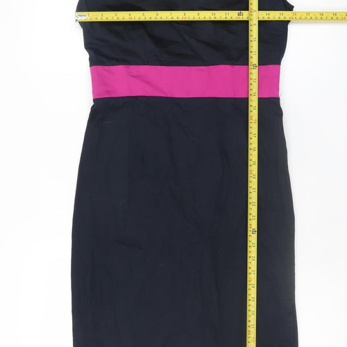 Marks and Spencer Women Black Pink Sheath Dress Size 10 Short Sleeve V-Neck