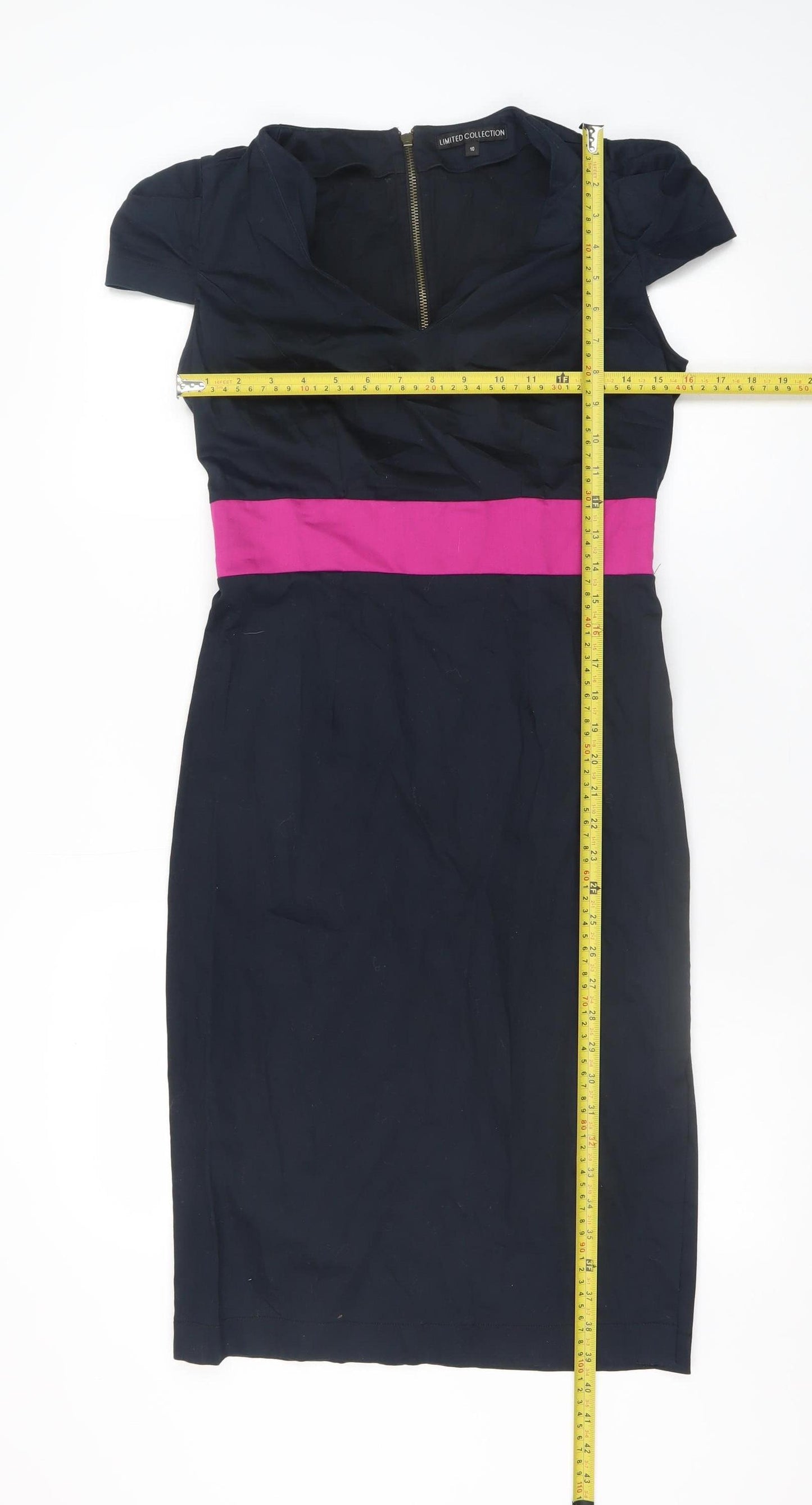 Marks and Spencer Women Black Pink Sheath Dress Size 10 Short Sleeve V-Neck