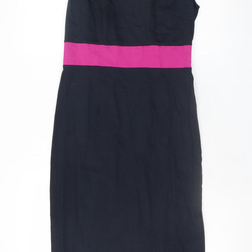 Marks and Spencer Women Black Pink Sheath Dress Size 10 Short Sleeve V-Neck