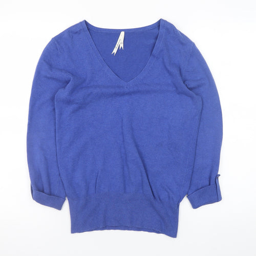 Debenhams Women Blue V-Neck Cotton Knit Jumper Size 12