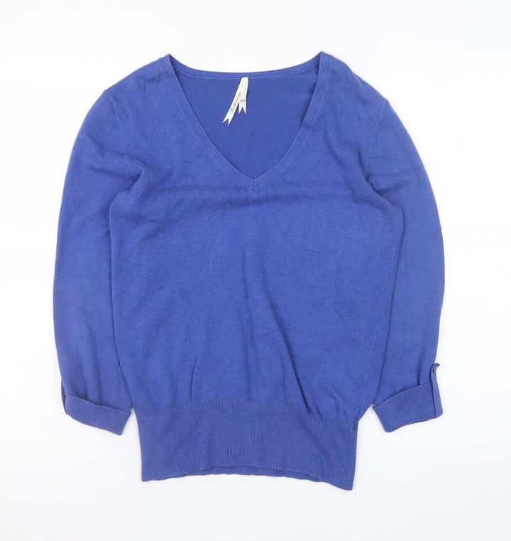 Debenhams Women Blue V-Neck Cotton Knit Jumper Size 12