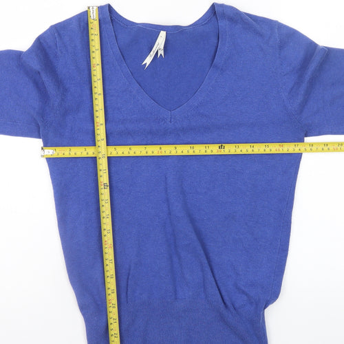 Debenhams Women Blue V-Neck Cotton Knit Jumper Size 12