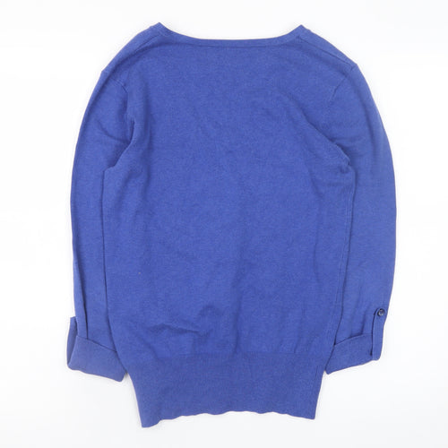 Debenhams Women Blue V-Neck Cotton Knit Jumper Size 12