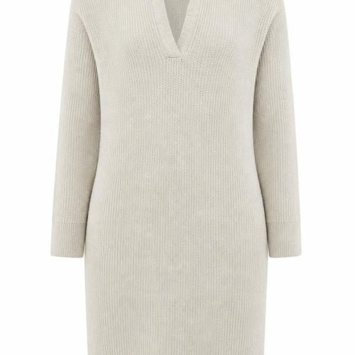 Topshop Women Beige XS Knit Collared V-Neck Shirt Dress