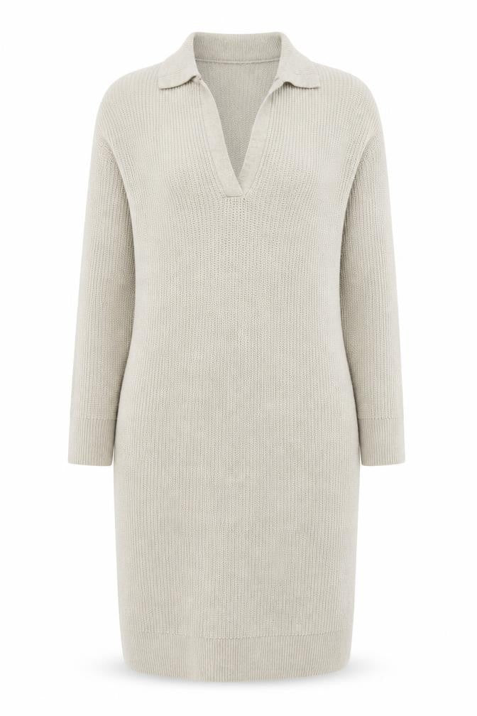 Topshop Women Beige XS Knit Collared V-Neck Shirt Dress