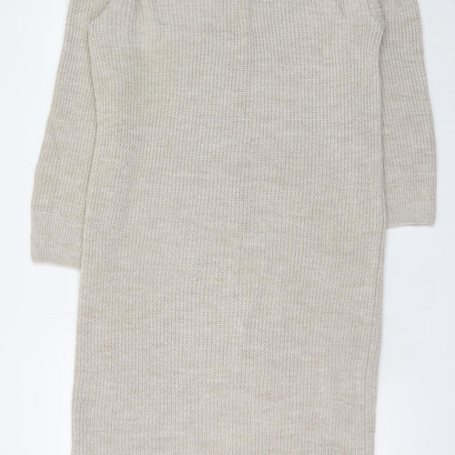 Topshop Women Beige XS Knit Collared V-Neck Shirt Dress