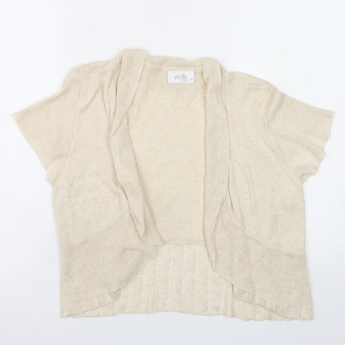 Wallis Petite Beige Short Sleeve Open Knit Cardigan Womens M