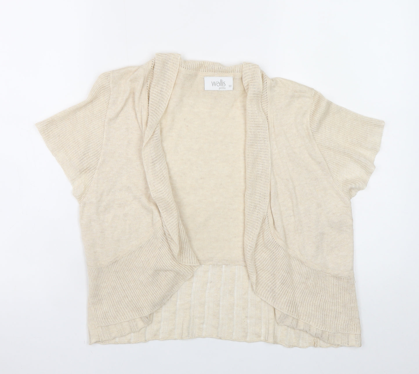 Wallis Petite Beige Short Sleeve Open Knit Cardigan Womens M
