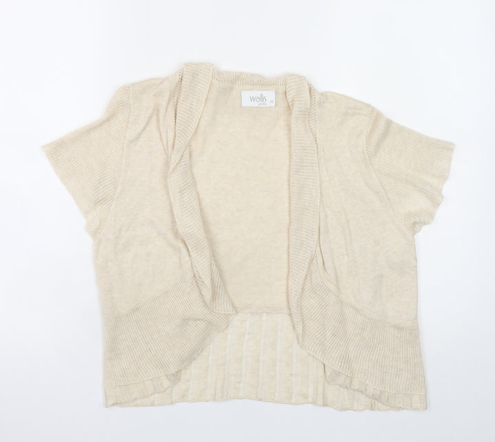 Wallis Petite Beige Short Sleeve Open Knit Cardigan Womens M