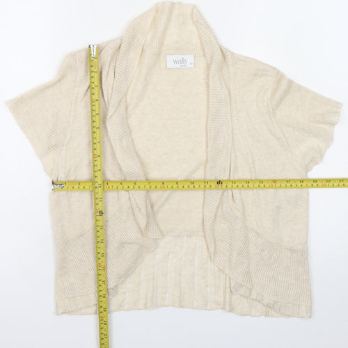 Wallis Petite Beige Short Sleeve Open Knit Cardigan Womens M