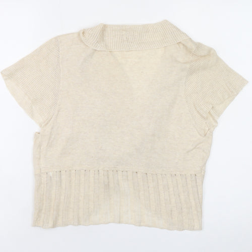 Wallis Petite Beige Short Sleeve Open Knit Cardigan Womens M