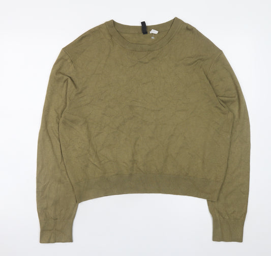 H&M Womens Green Crew Neck Pullover Jumper Size M Long Sleeve